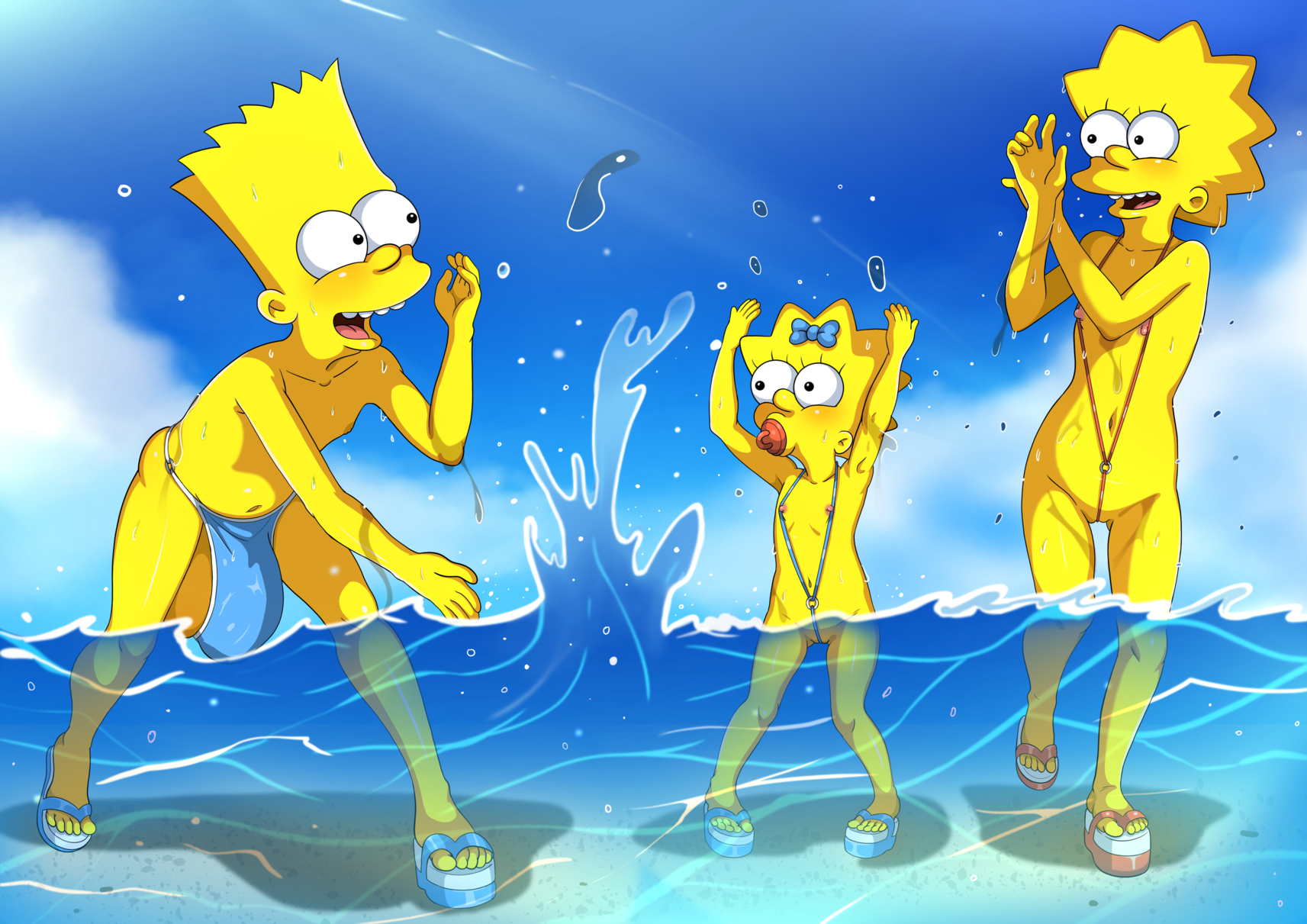Attached: 2 images Bart, Lisa and Maggie at the beach, enjoying the sea. 